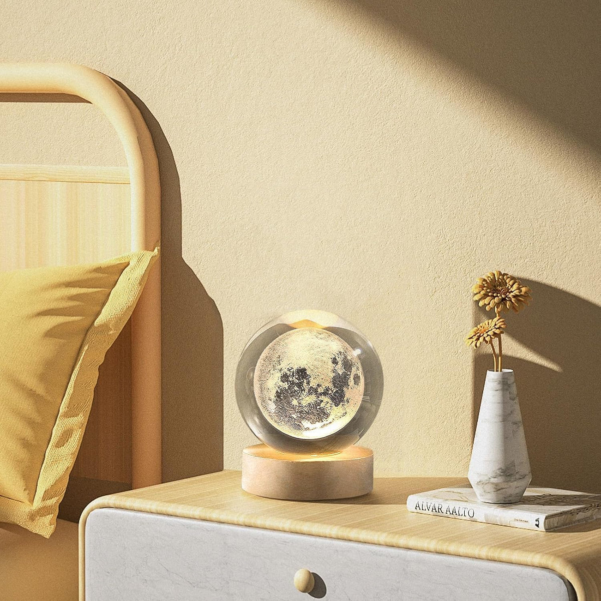 3D Crystal Ball Moon Lamp with Wooden LED Base product image 9