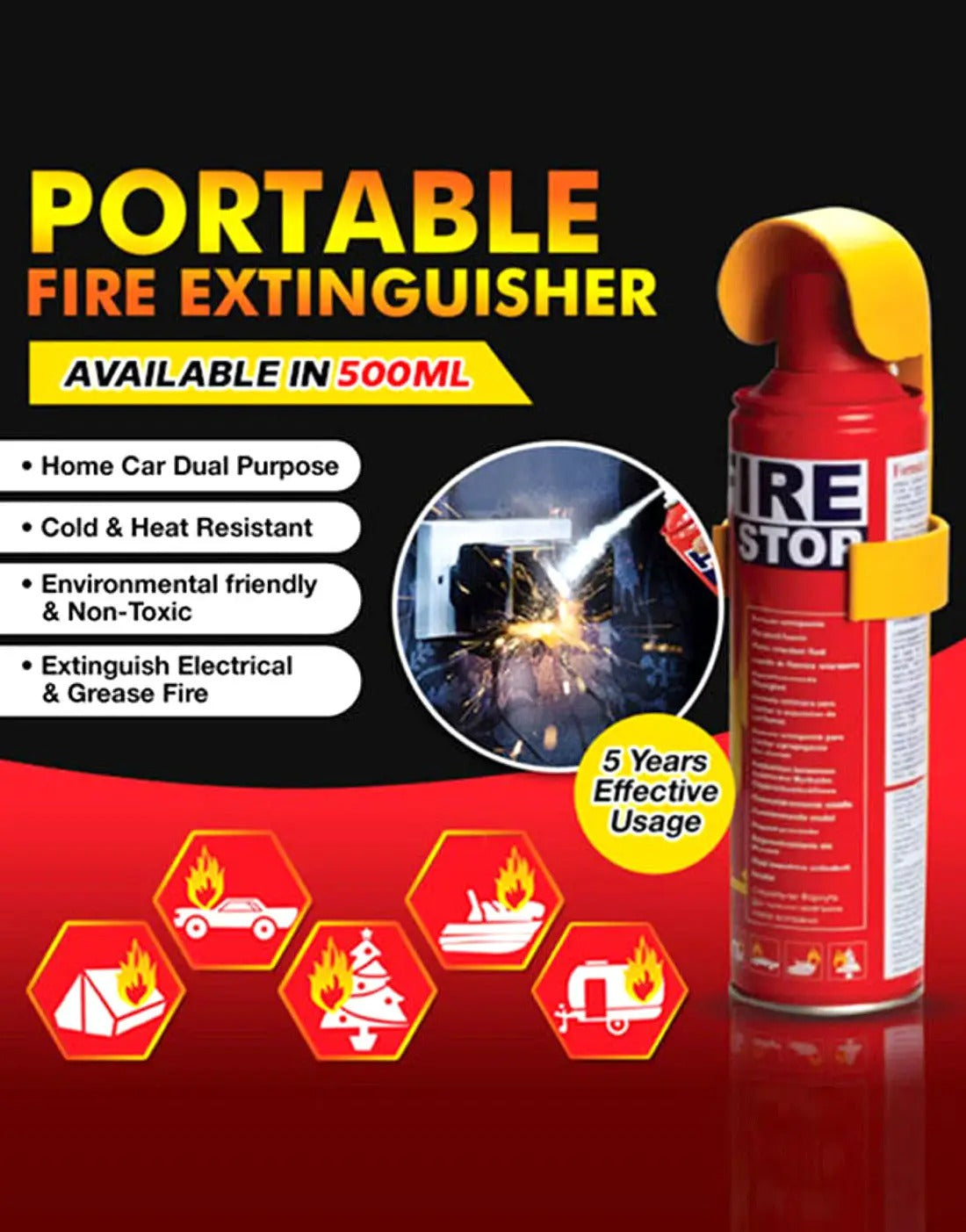 Portable Fire Safety Spray 500ml for Home, Office and Vehicle Use product image 6
