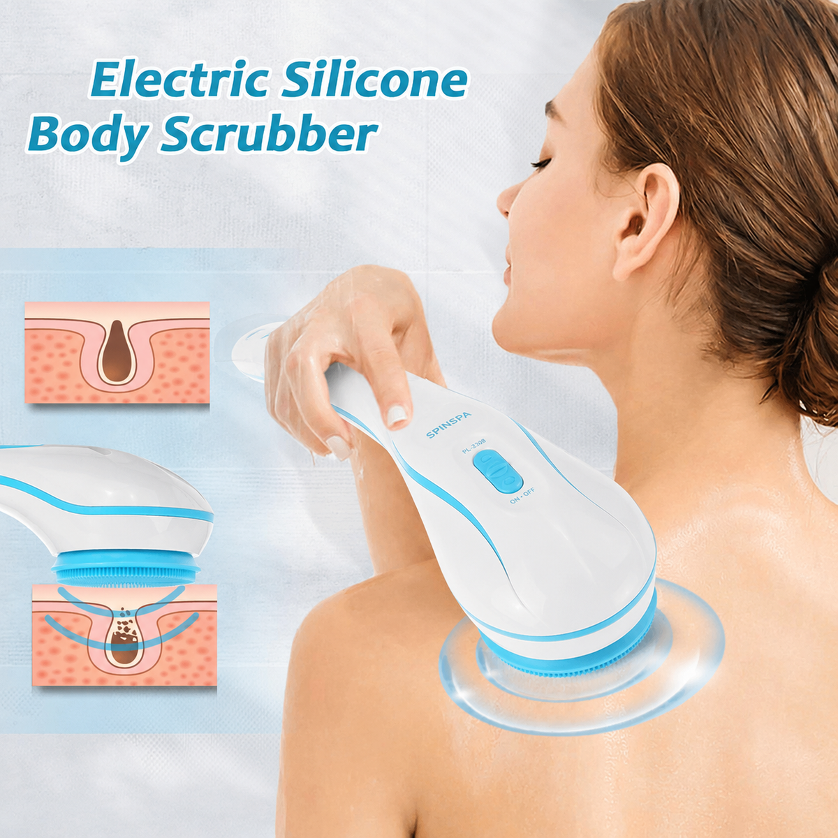 Electric Body Brush with Long Handle, Rechargeable Shower Back Scrubber product image 3