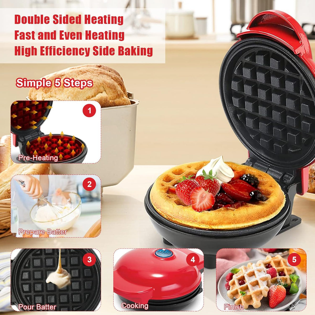 Mini Waffle Maker with Non-Stick Cooking Plates product image 4