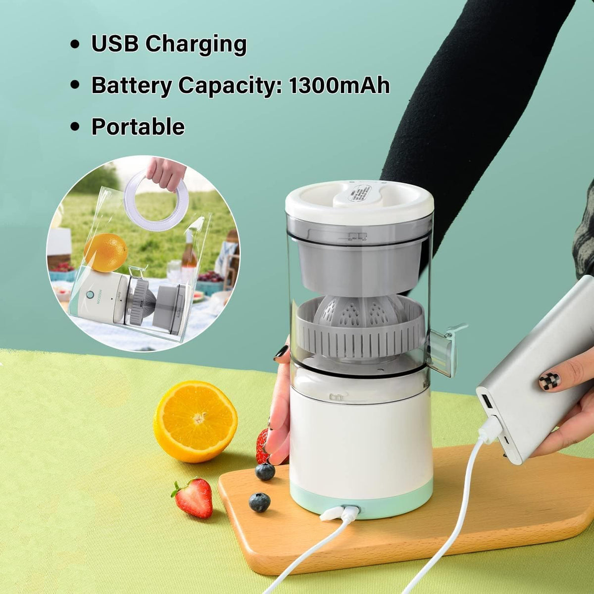 Portable Electric Citrus Juicer USB Rechargeable Wireless Orange product image 4