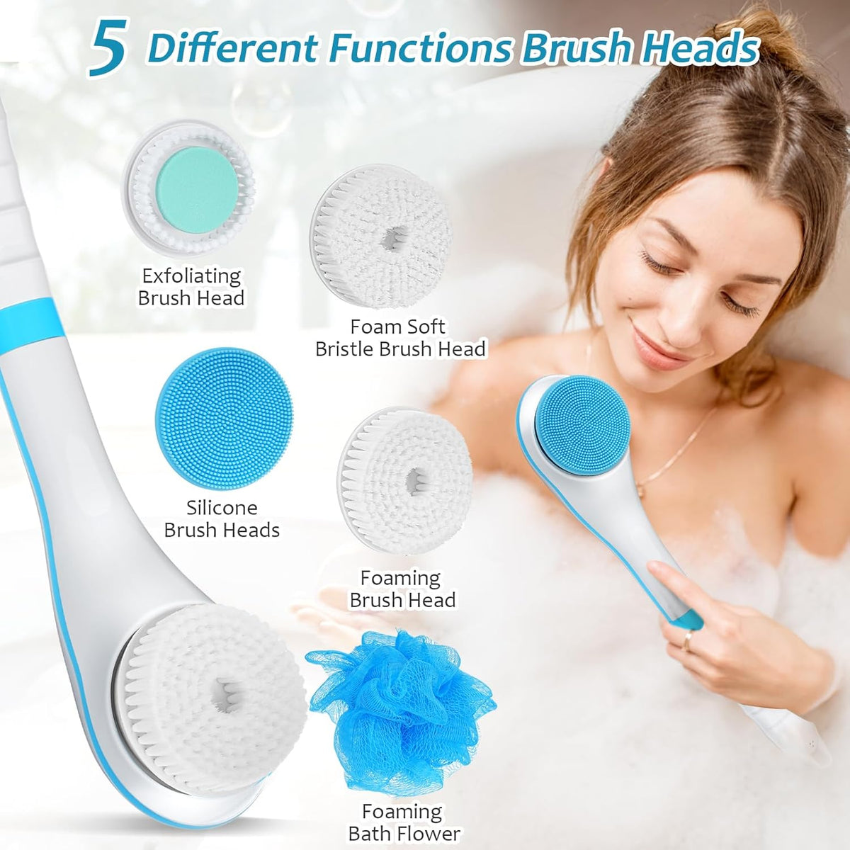 Electric Body Brush with Long Handle, Rechargeable Shower Back Scrubber product image 4