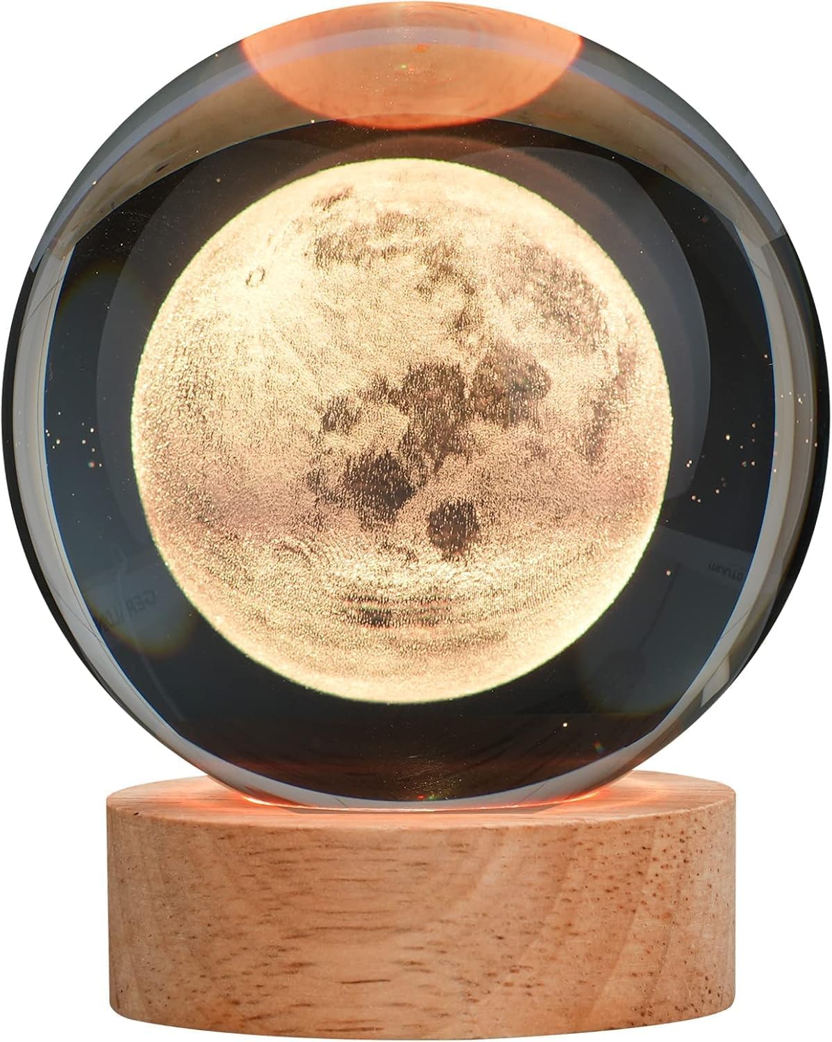 3D Crystal Ball Moon Lamp with Wooden LED Base product image 1