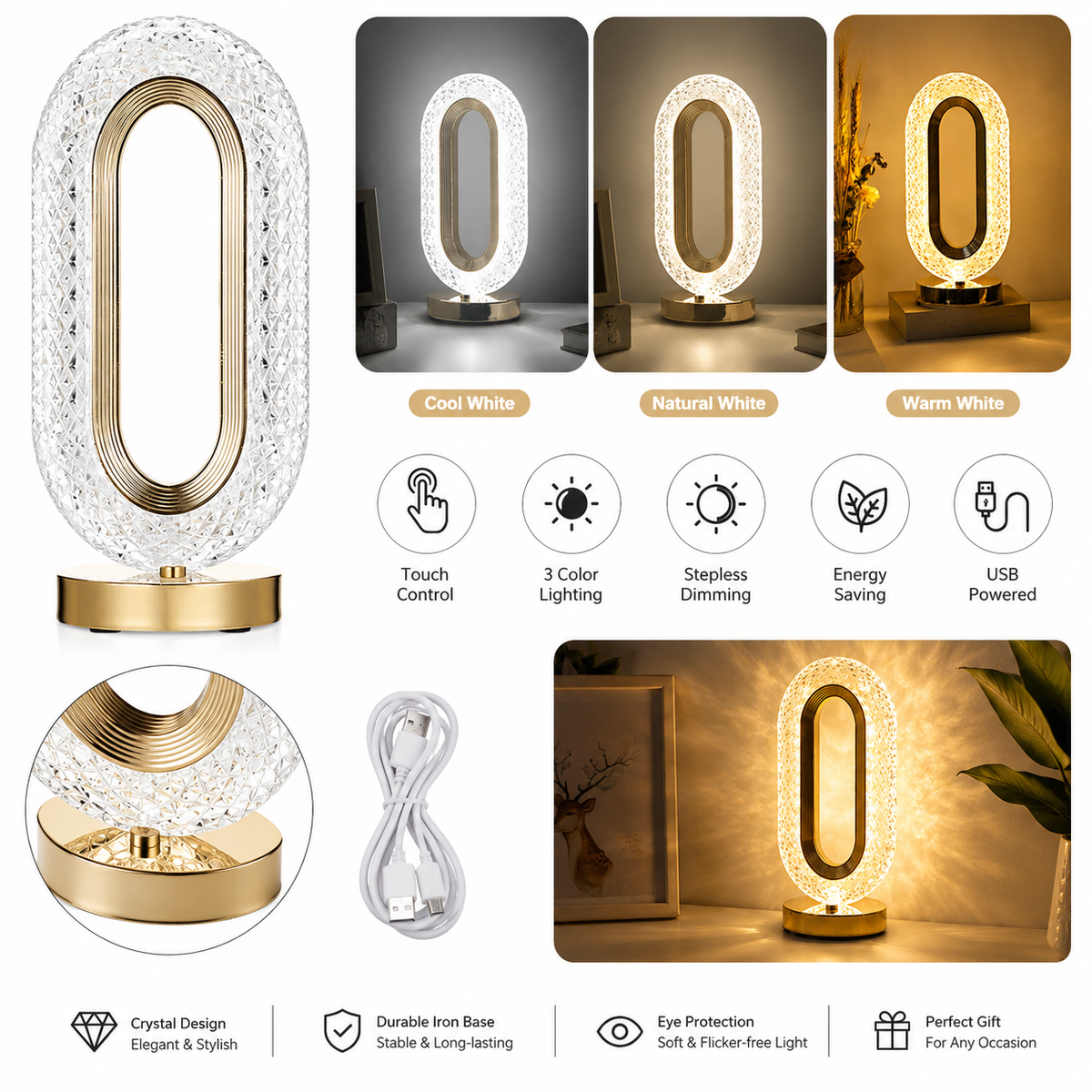 Modern Iron Crystal Table Lamp product image 2