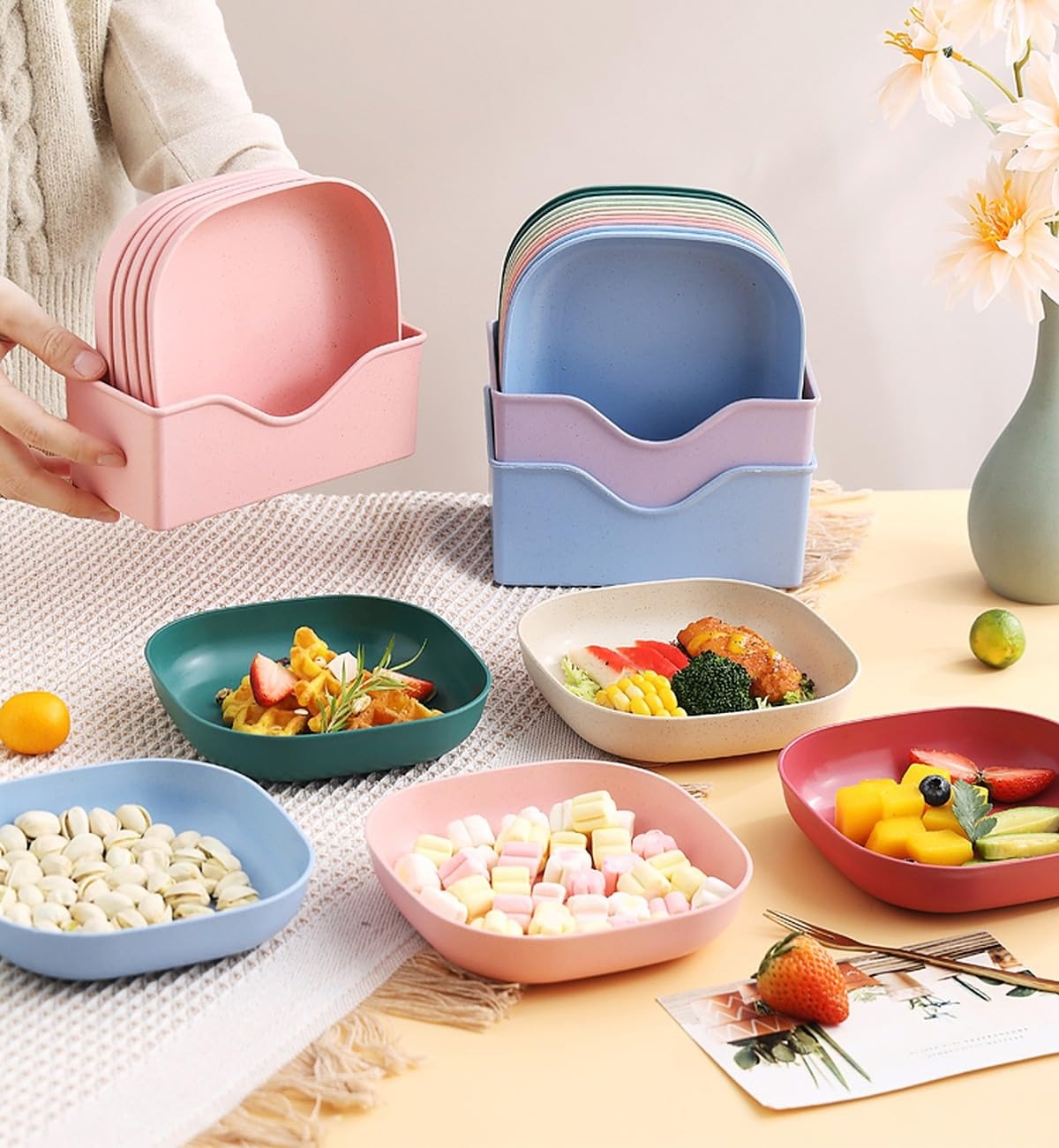 Square Plastic Dinner Plate Set with Storage Stand product image 8