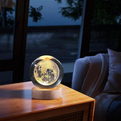 3D Crystal Ball Moon Lamp with Wooden LED Base product image 5