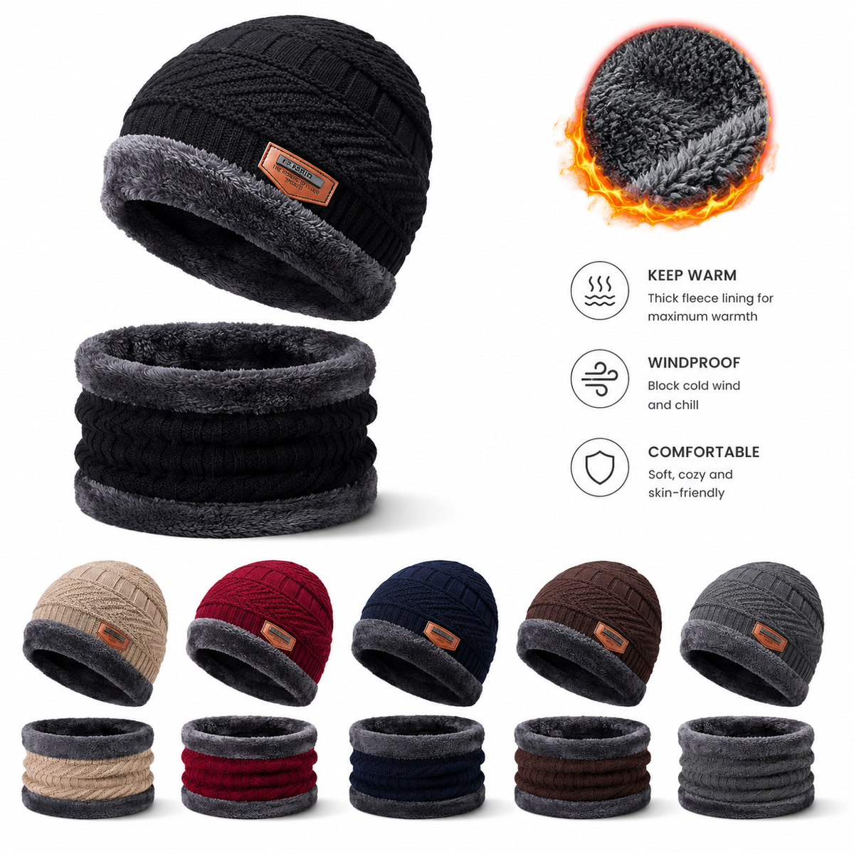 Winter Beanie Hat and Neck Warmer Set for Men & Women product image 1