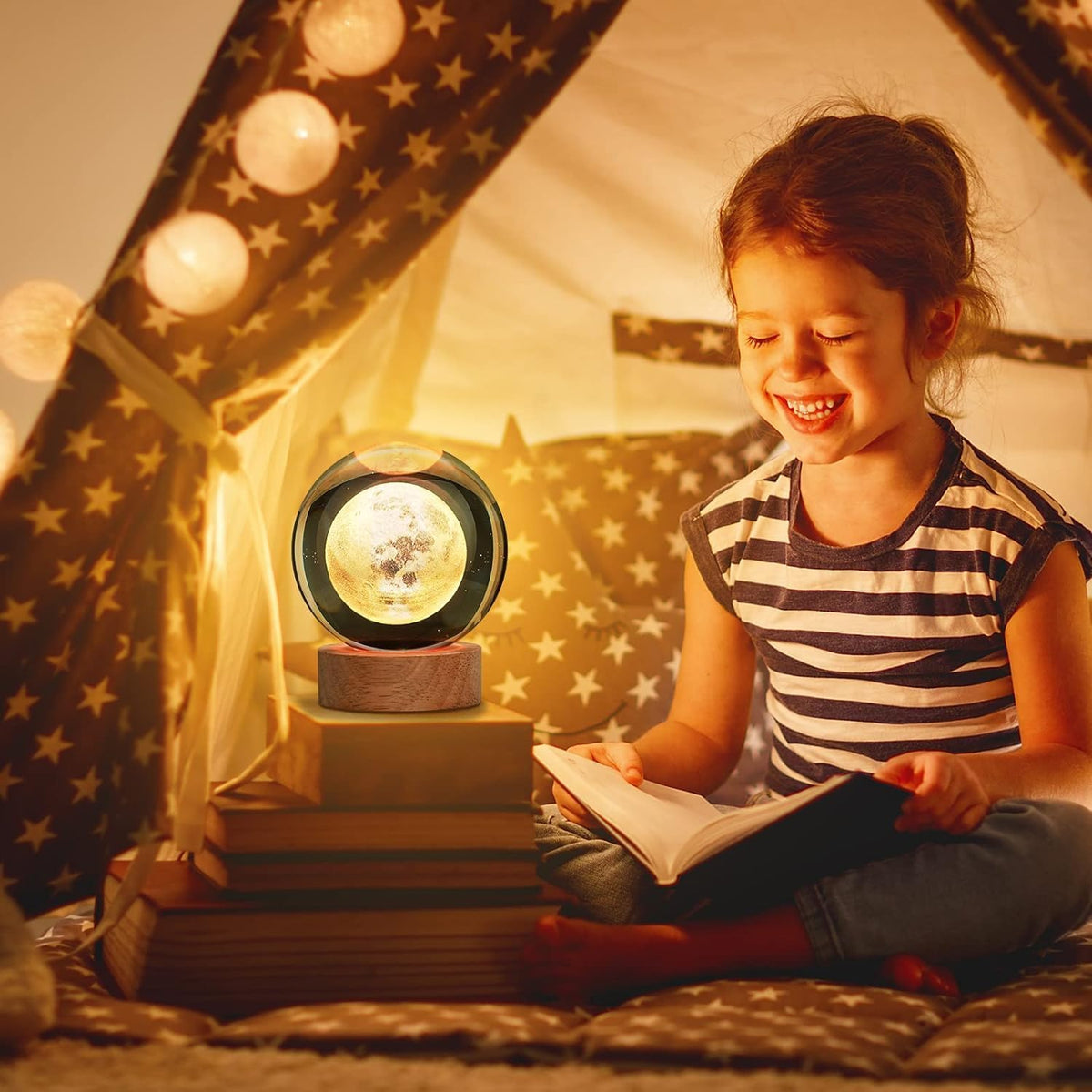 3D Crystal Ball Moon Lamp with Wooden LED Base product image 4