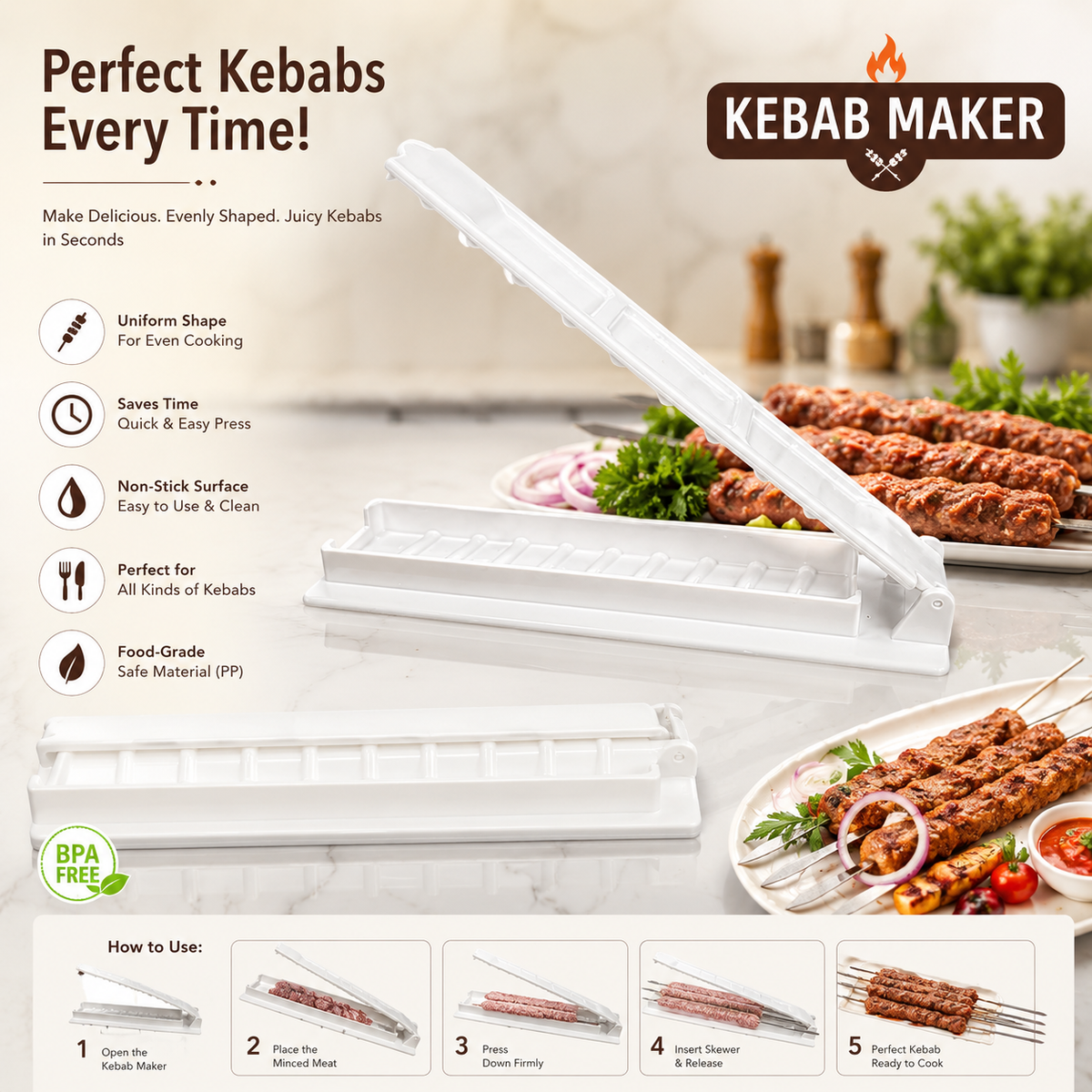 Manual Kebab Maker Skewer Press Mold for Long Skewers product image 3