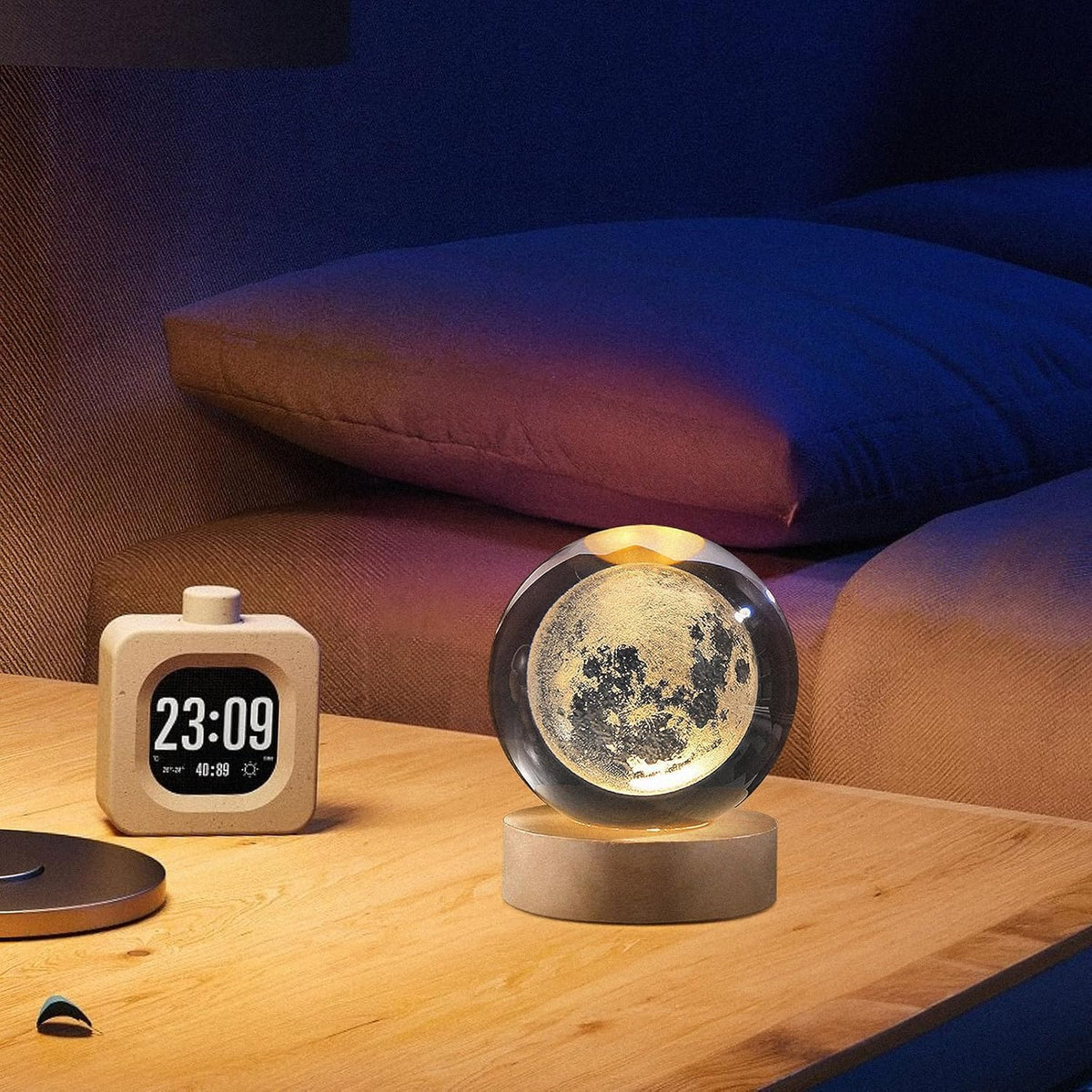 3D Crystal Ball Moon Lamp with Wooden LED Base product image 7