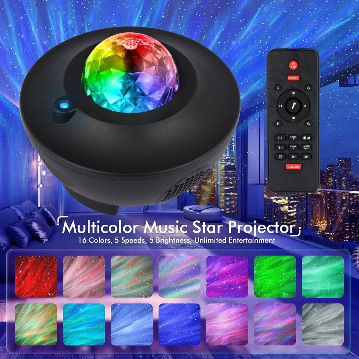 LED Galaxy Star Projector Night Light with Bluetooth Speaker product image 3