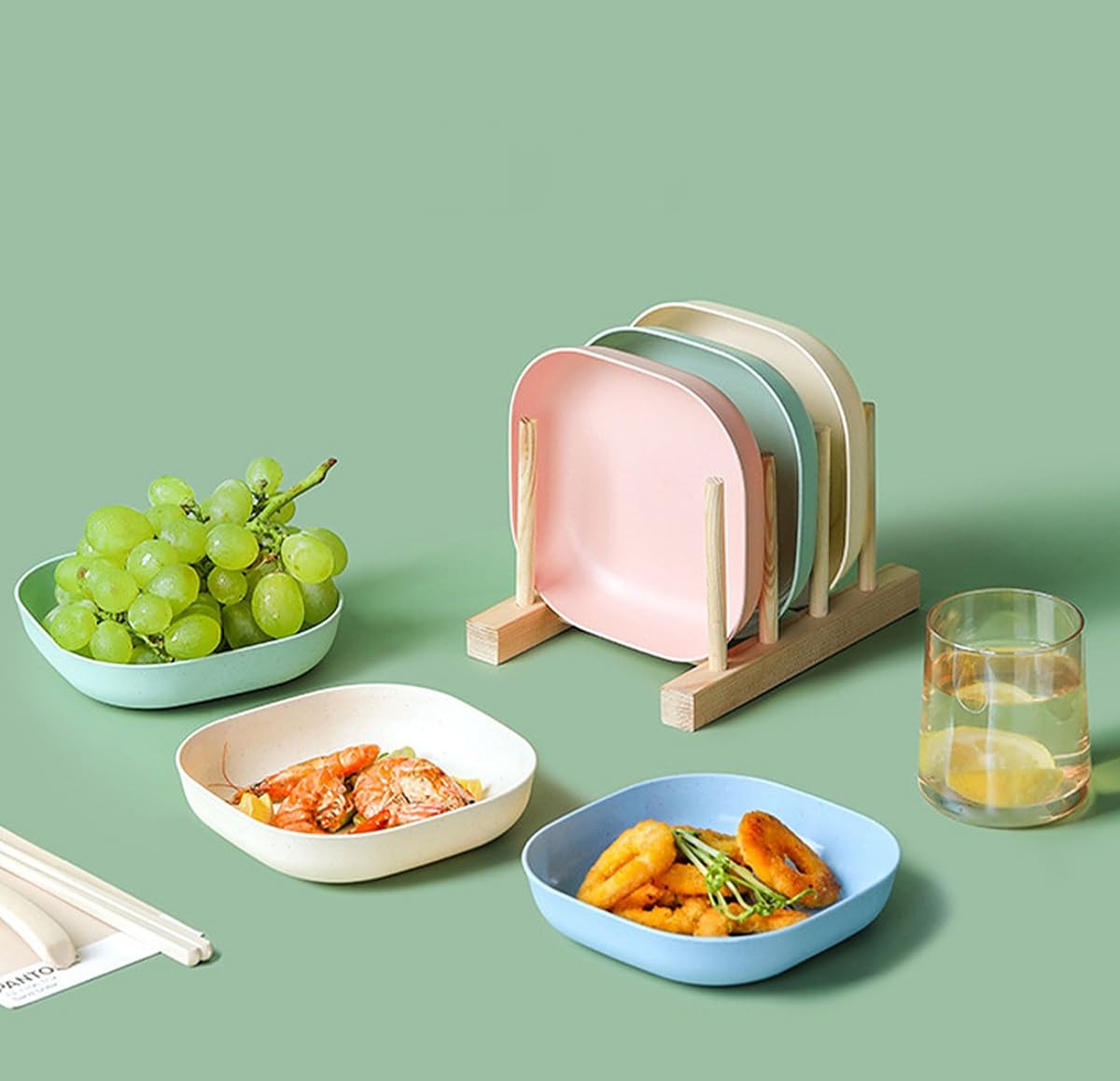 Square Plastic Dinner Plate Set with Storage Stand product image 5