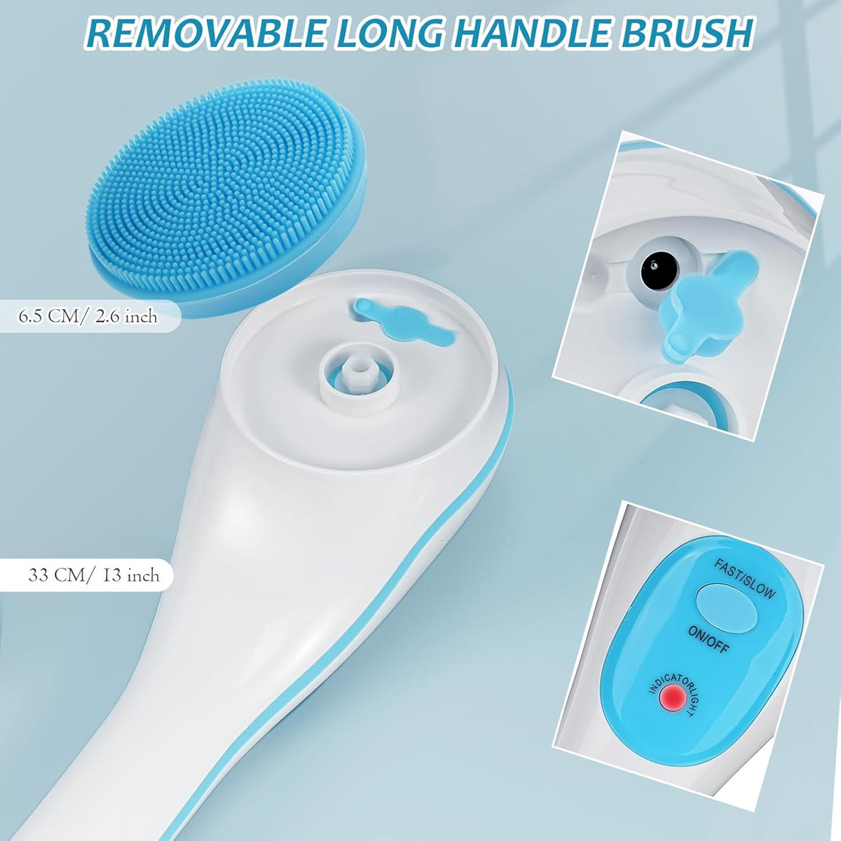 Electric Body Brush with Long Handle, Rechargeable Shower Back Scrubber product image 6