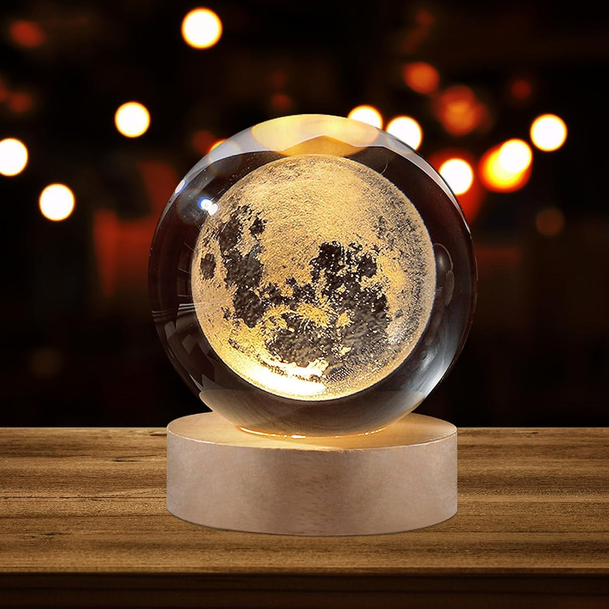 3D Crystal Ball Moon Lamp with Wooden LED Base product image 6